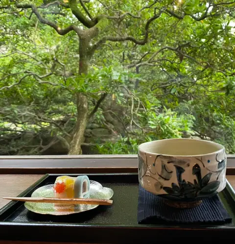 matcha and wagashi at Sakakobo TAROU Onigawa Store, Kanazawa, Japan