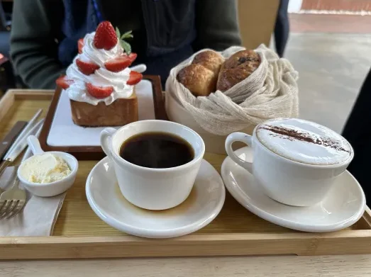 steamed bread and strawberry toast at Mil Toast House, Seoul, South Korea