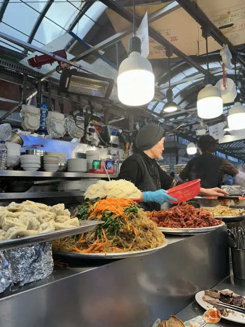food stall at Gwangjang Market, Seoul, South Korea