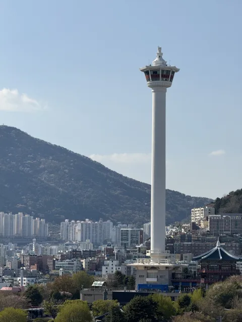 view of Busan tower from Lotte Department Store rooftop, Busan, South Korea